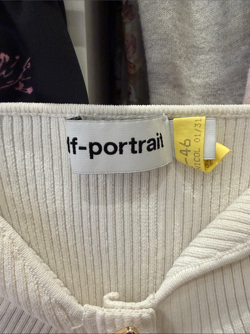 Self-Portrait Cream Ribbed Button-Front Knit Top - Picture 7 of 11